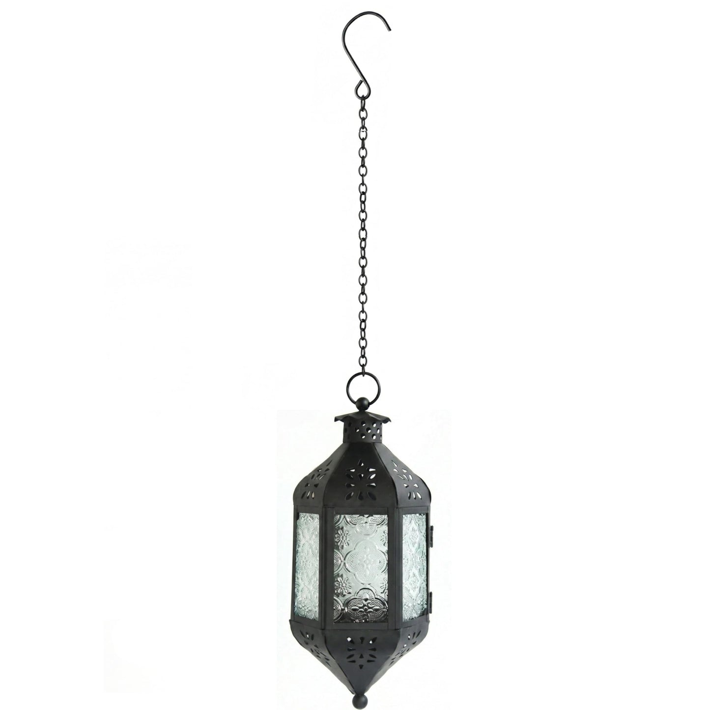 11.5" Hanging Moroccan Decorative Candle Lantern Lamp – Indoor/Outdoor Tea Light Candle Holder for Patio, Porch, Ramadan or Home Decor, Frosted Clear - Clear - PT08