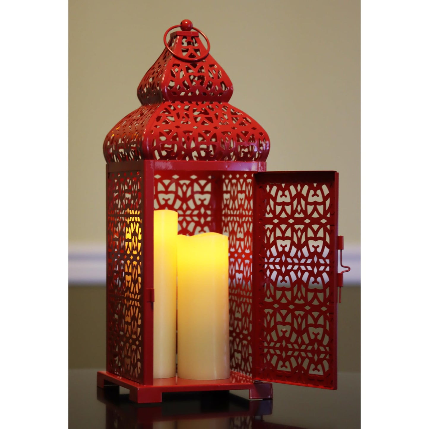 Large Temple Moroccan Lantern Lamp Decorative Candle Holders for Ramadan Decorations, Hanging, Outdoor Patio or Porch, Indoor Home Decor, Red, Set of 2 - Red 11" and 15" - PT07