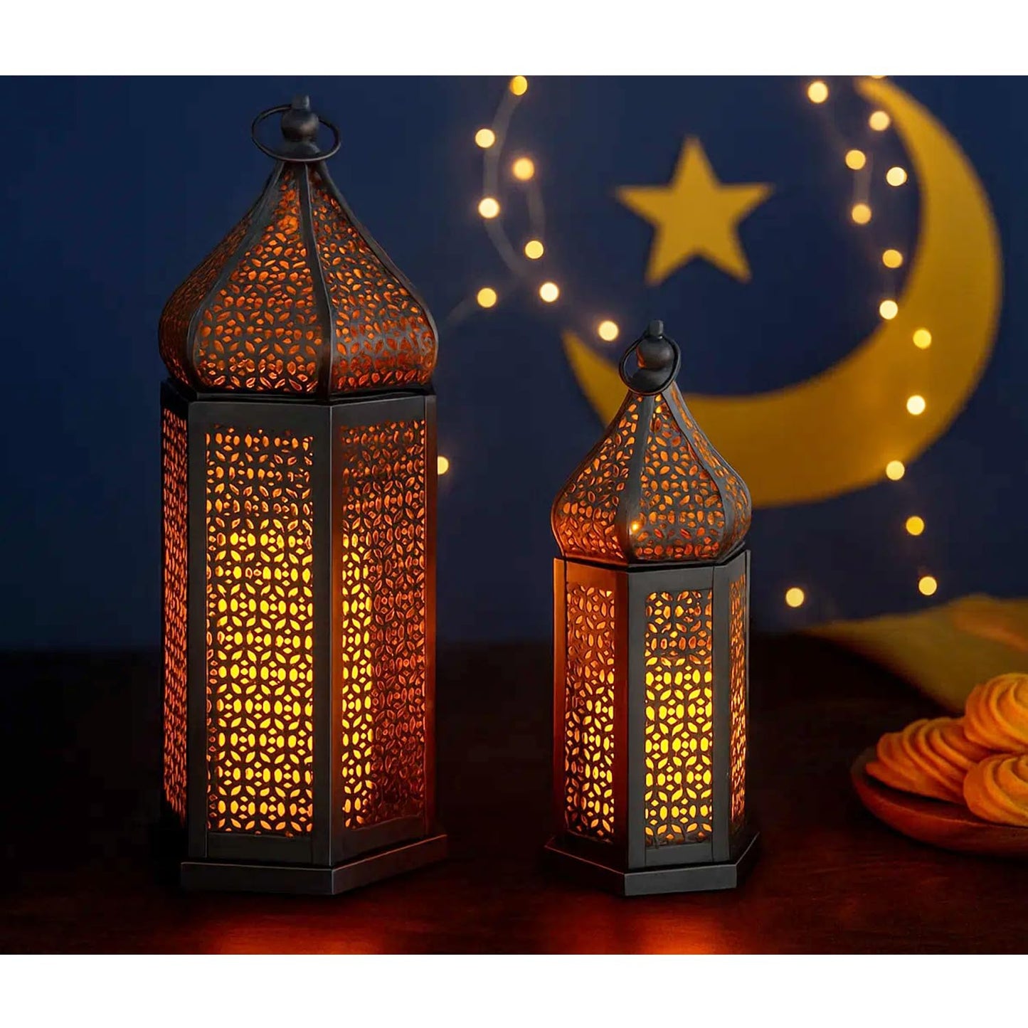 Tower Temple Moroccan Lantern Lamp Decorative Candle Holders - Black Set of 2 - PT08