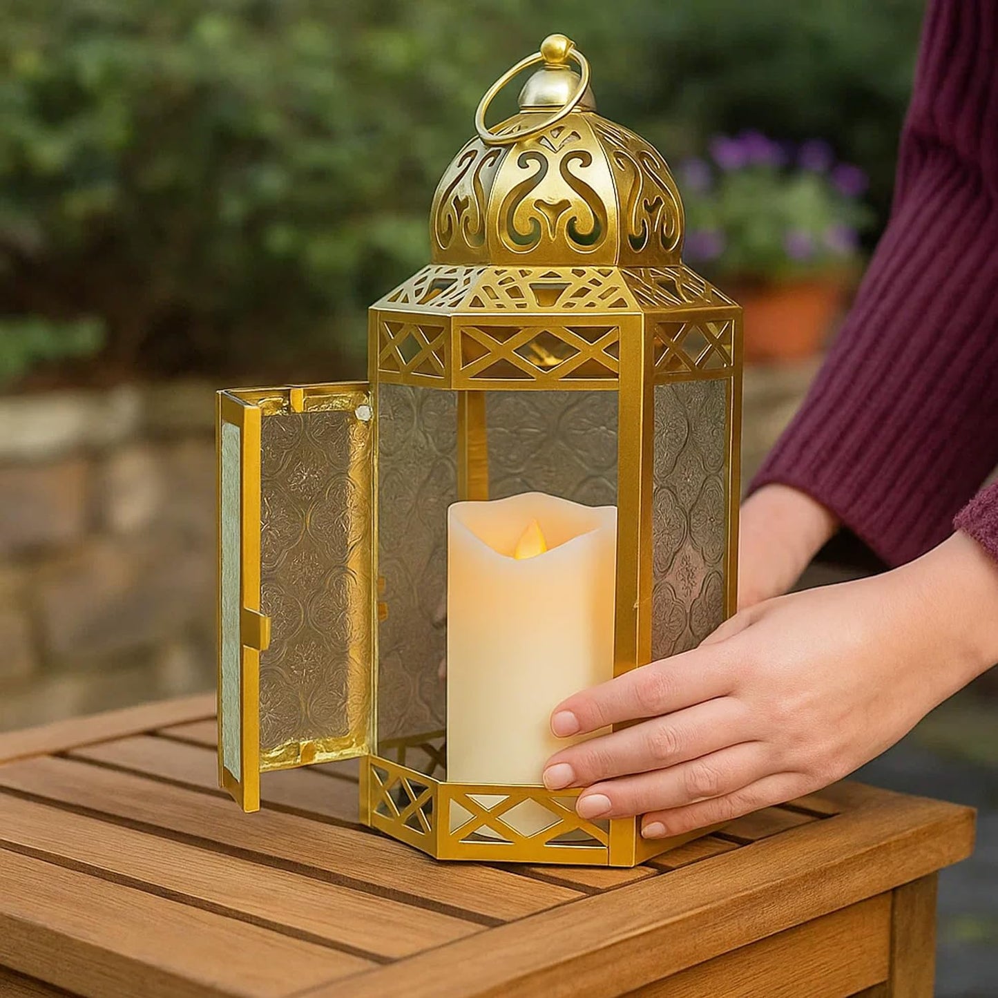 Set of 3 Clear Glass & Gold Metal Moroccan Candle Lantern Holders (XL, Large, Small) - Decorative Indoor/Outdoor Decor for Patio, Floor, Weddings & Ramadan - Gold 3 unidades - PT08