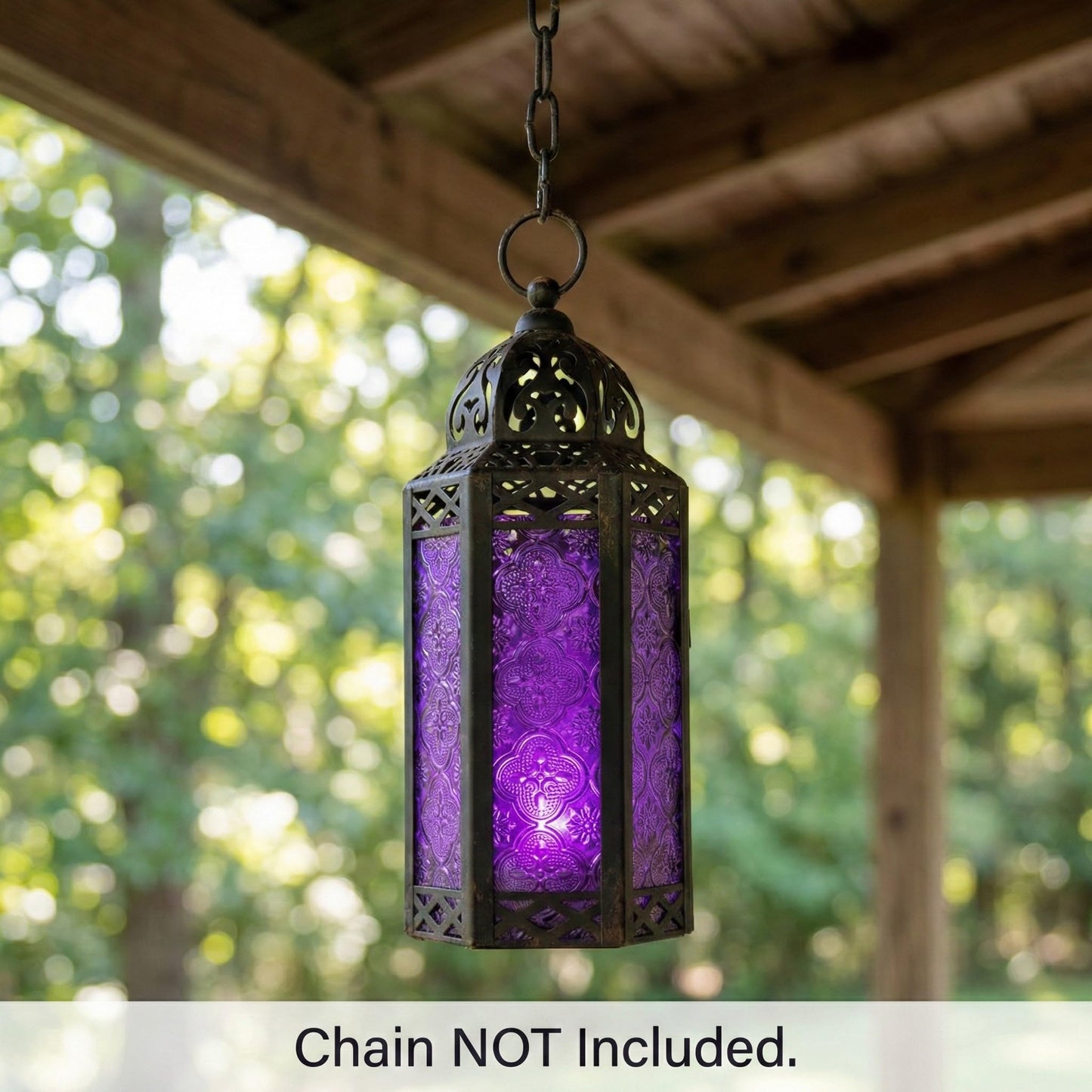 Black Metal Decorative Moroccan Lantern Candle Holder Lamp - Indoor/Outdoor, Home Decor, Patio, Weddings, Christmas - Purple Medium - PT08