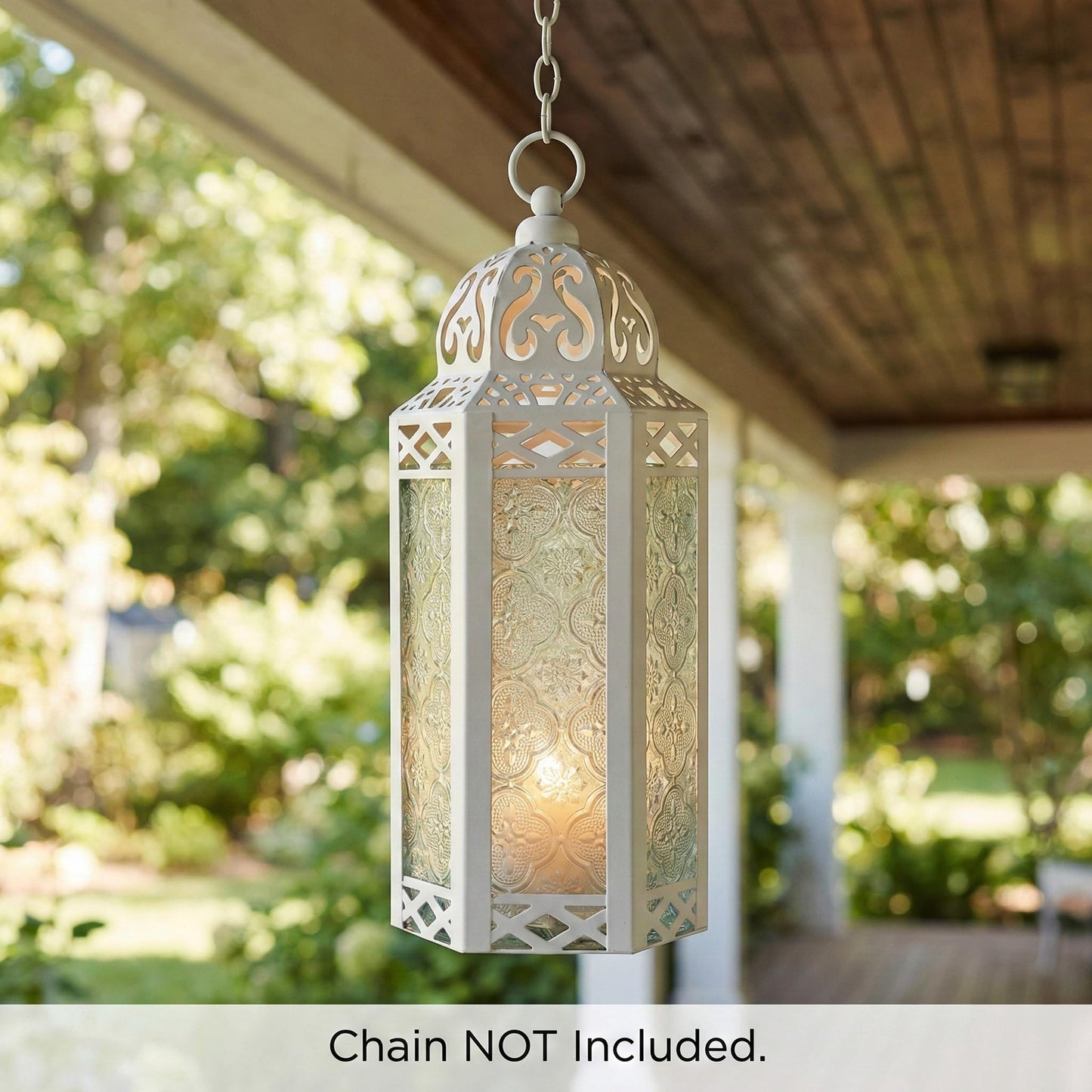 Black Metal Decorative Moroccan Lantern Candle Holder Lamp - Indoor/Outdoor, Home Decor, Patio, Weddings, Christmas - White/Clear Medium - PT08