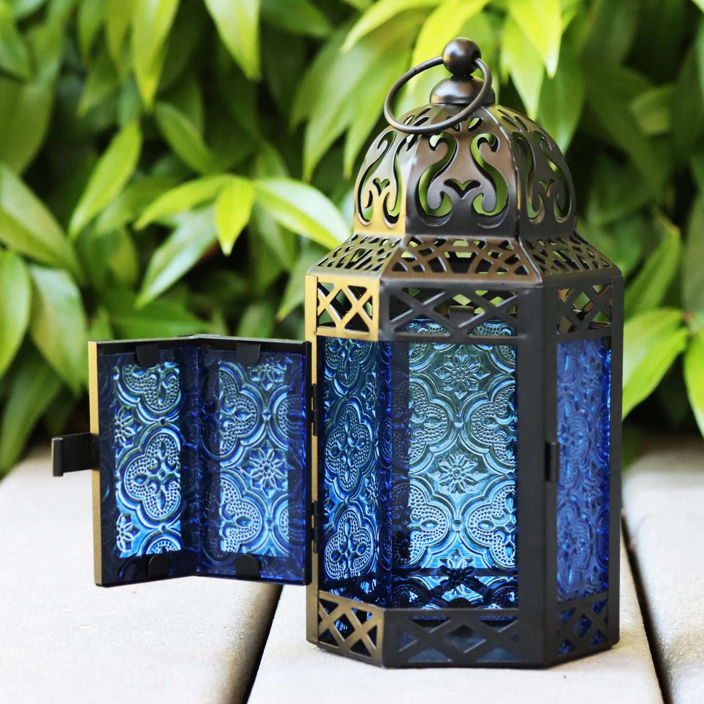 Set of 3 Metal Moroccan Candle Lantern Holders (XL, Large, Small) - Decorative Indoor/Outdoor Decor for Patio, Floor, Weddings & Ramadan - Cobalt XL-LAR-SM - PT05