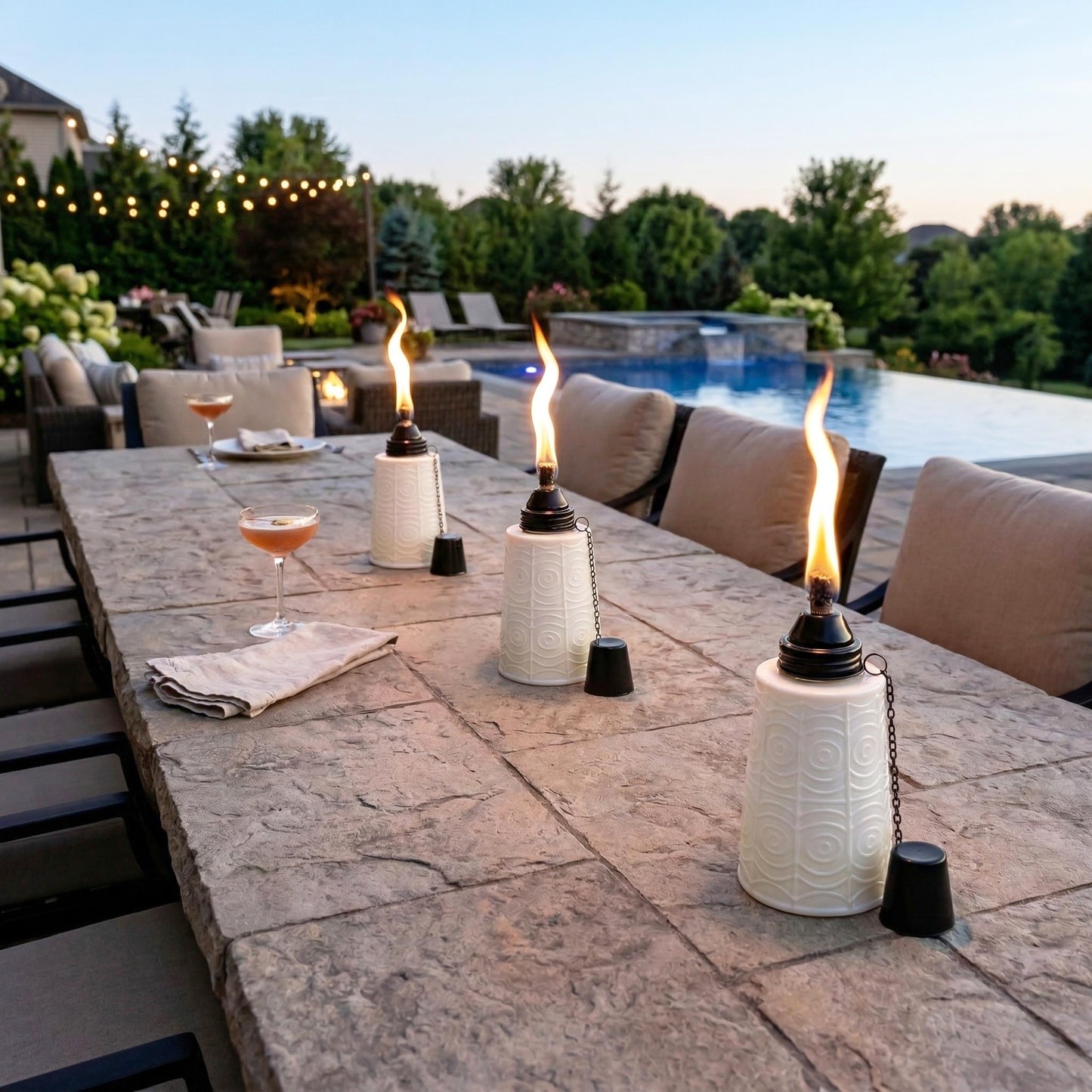Citronella Table Top Torches for Outdoor Patio, 16oz Decorative Glass Torch Citronella Candles for Outside Deck, Garden, Parties, Set of 3, White - White - PT08