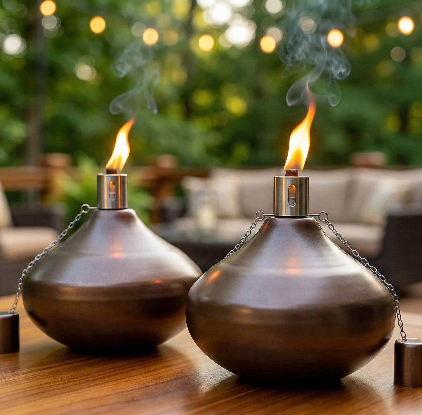 2pc Metal Table Top Citronella Torch, Bronze