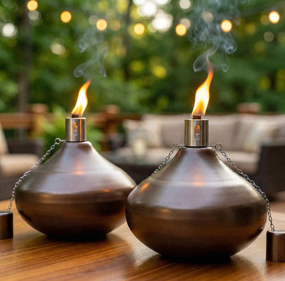 2pc Metal Table Top Citronella Torch, Bronze