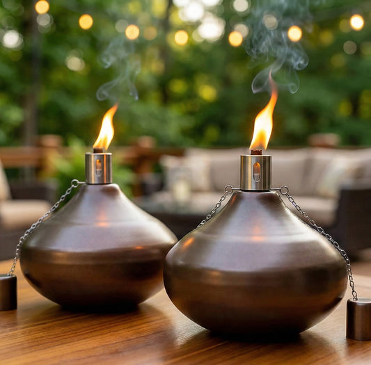 2pc Metal Table Top Citronella Torch, Bronze