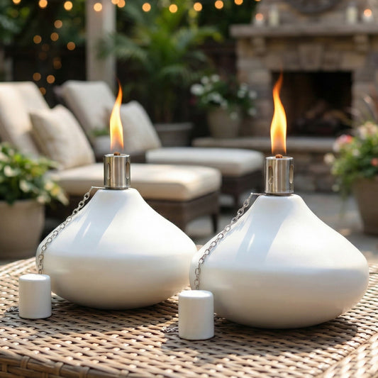 2pc Metal Table Top Citronella Torch, White