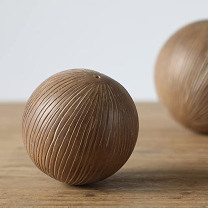 3pc Large Decorative Bowl for Coffee Table Decor, Kitchen, Dining Room Centerpieces, Orbs/Balls Included, Light Brown - Light Brown Large Bowl: 5 inches, Small Bowl: 4 inches - PT06