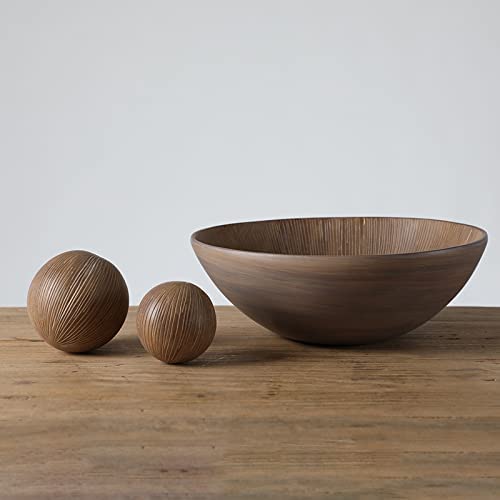 3pc Large Decorative Bowl for Coffee Table Decor, Kitchen, Dining Room Centerpieces, Orbs/Balls Included, Light Brown - Light Brown Large Bowl: 5 inches, Small Bowl: 4 inches - PT02