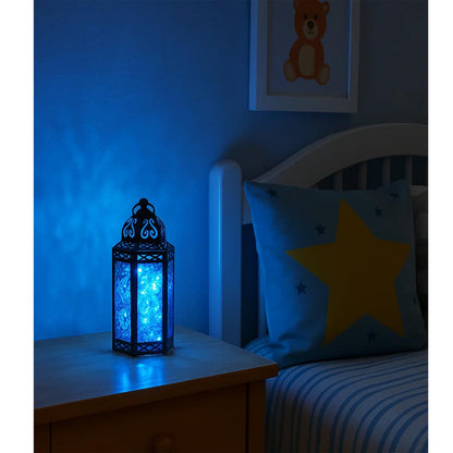 Metal Moroccan Decorative LED Fairy Lights Candle Lantern Holders for Indoor Home Fantasy Decor, Table Centerpieces, Outdoor Patio or Porch, Weddings, Medium - Blue Medium - PT02
