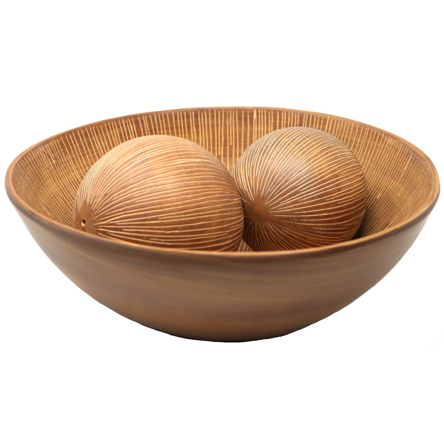 3pc Large Decorative Bowl for Coffee Table Decor, Kitchen, Dining Room Centerpieces, Orbs/Balls Included, Light Brown - Light Brown Large Bowl: 5 inches, Small Bowl: 4 inches - MAIN