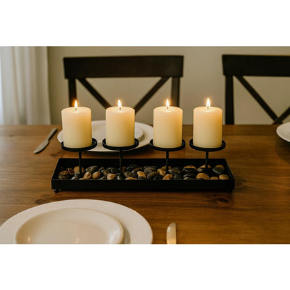 Black Iron 4-Pillar Candelabra – Elegant Tabletop Candle Holder Centerpiece for Weddings, Dining, Parties & Home Decor - Black Pillar - PT05