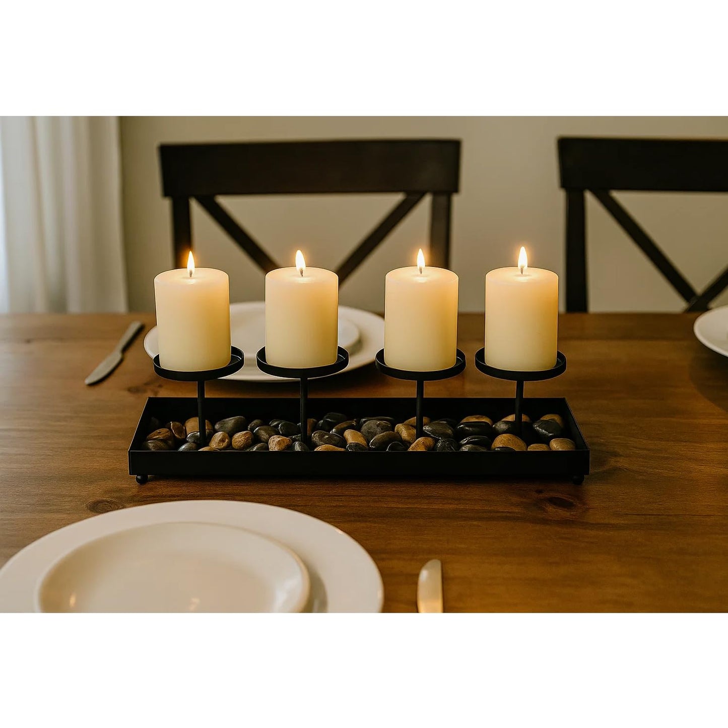Gold Iron 4-Pillar Candelabra – Elegant Tabletop Candle Holder Centerpiece for Weddings, Dining, Parties & Home Decor - Gold - PT05