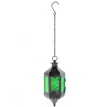 Hanging Moroccan Decorative Candle Lantern Holders for Outdoor Décor - Emerald Green Hanging - PT08