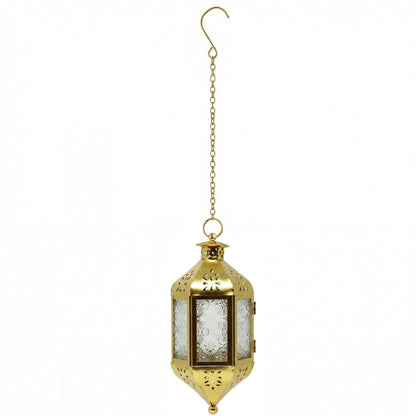 Hanging Moroccan Decorative Candle Lantern Holders for Outdoor Décor - Gold Hanging - PT07