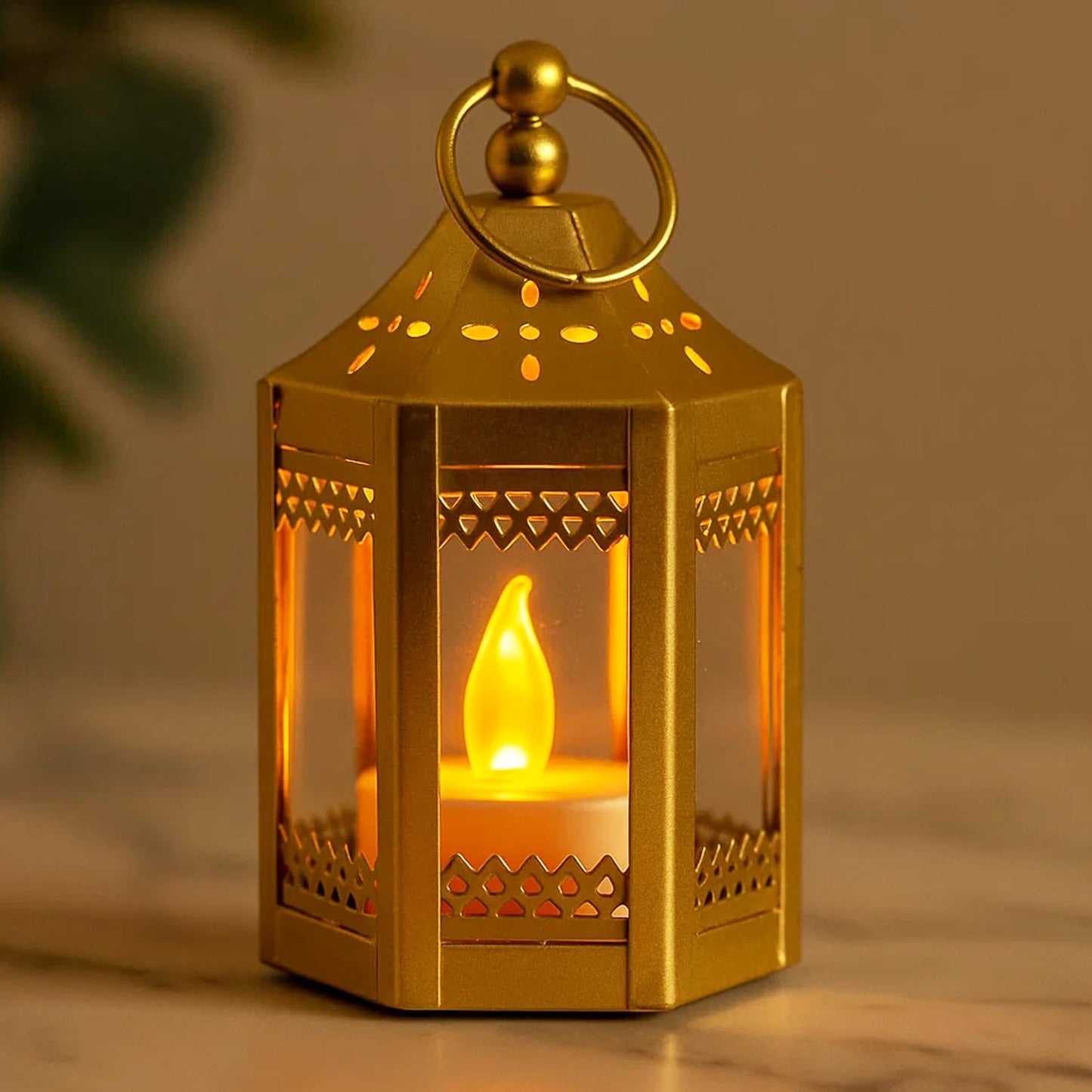 6pc Mini Small 4.5 Inch Metal Moroccan Lanterns Decorative Candle Tealight Holders for Centerpieces, Ramadan, Home Decor, Weddings, Gold - Gold Set of 6 - PT08