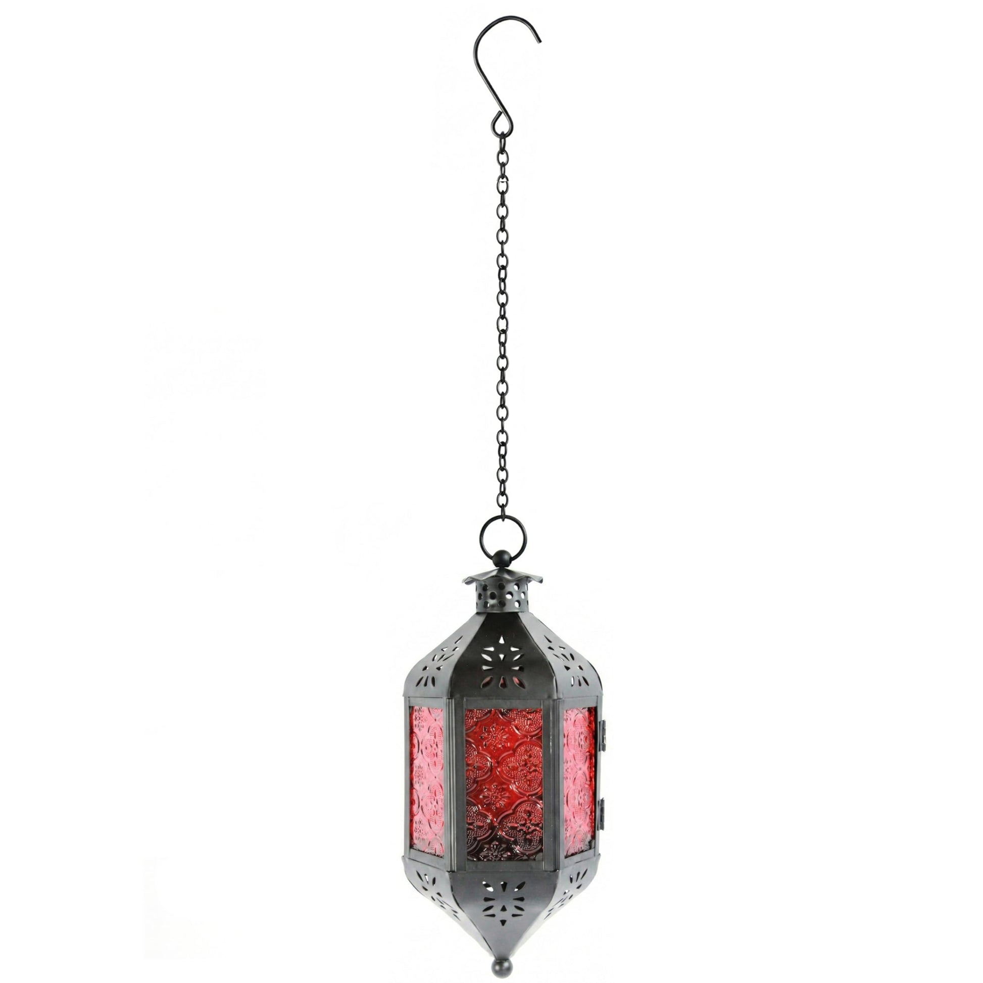 Hanging Moroccan Decorative Candle Lantern Holders for Outdoor Décor - Ruby Red Hanging - PT08