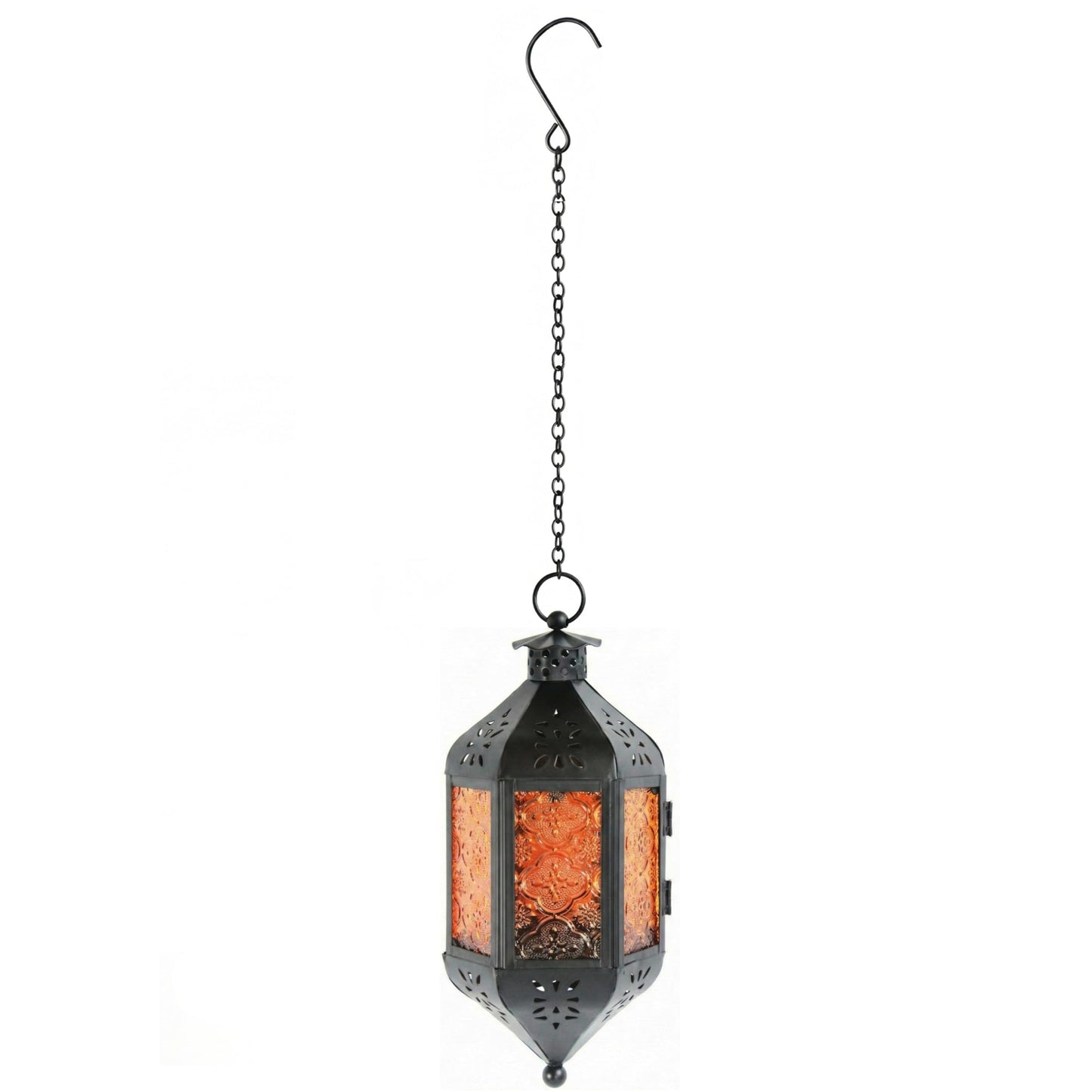 Hanging Moroccan Decorative Candle Lantern Holders for Outdoor Décor - Amber Orange Hanging - PT08