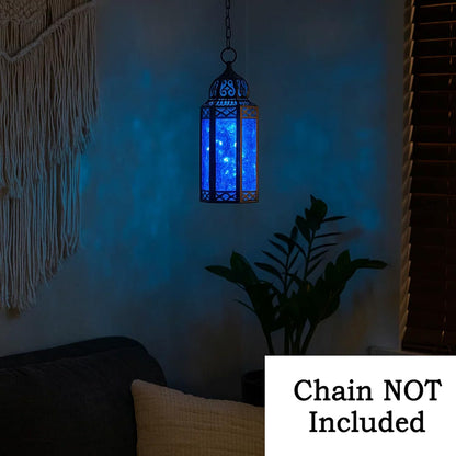 Metal Moroccan Decorative LED Fairy Lights Candle Lantern Holders for Indoor Home Fantasy Decor, Table Centerpieces, Outdoor Patio or Porch, Weddings, Medium - Blue Medium - PT03