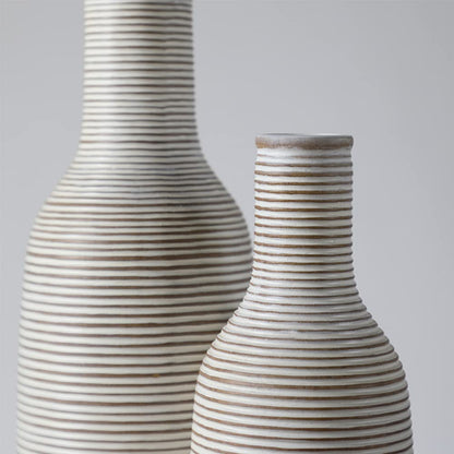 Modern Rustic Farmhouse Boho White Vase Set for Flowers, Decor, Shelf or Cabinet - White 11" + 8" + 5" - PT04