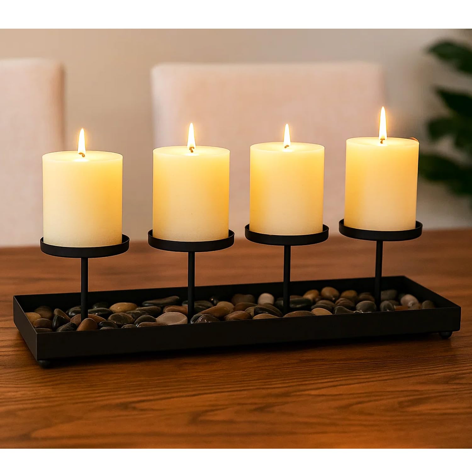 Gold Iron 4-Pillar Candelabra – Elegant Tabletop Candle Holder Centerpiece for Weddings, Dining, Parties & Home Decor - Gold - PT01