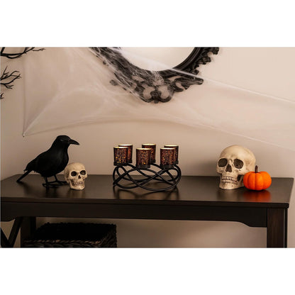 Halloween Candle Holder Centerpiece Decoration – Black Metal Iron 6-Cup Votive Tealight Holder for Spooky Table Gothic Decor, Kitchen & Dining Room, Coffee Tabl - Black 6-Cup - PT08