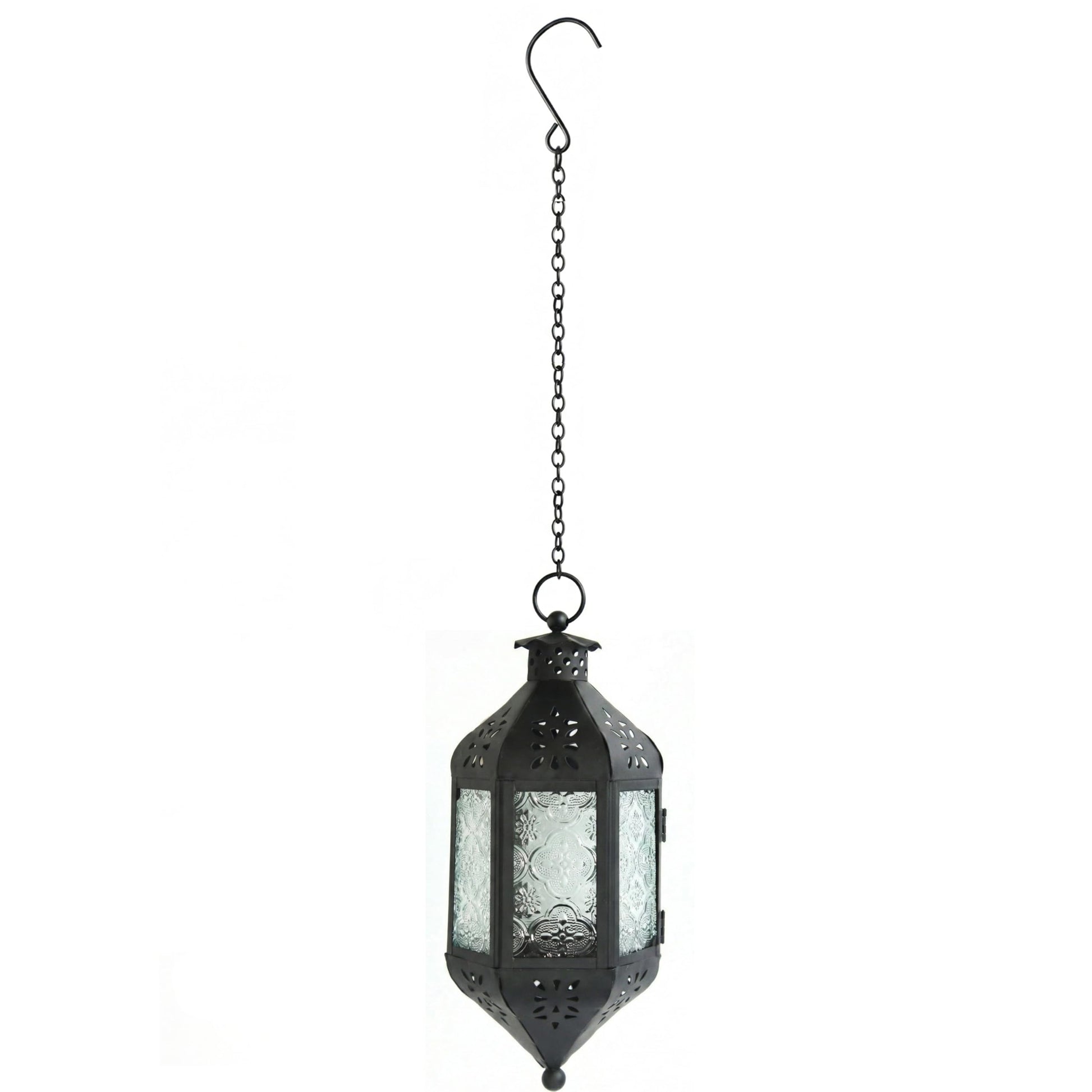 11.5" Hanging Moroccan Decorative Candle Lantern Lamp – Indoor/Outdoor Tea Light Candle Holder for Patio, Porch, Ramadan or Home Decor, Frosted Clear - Clear - PT08