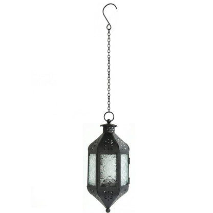 11.5" Hanging Moroccan Decorative Candle Lantern Lamp – Indoor/Outdoor Tea Light Candle Holder for Patio, Porch, Ramadan or Home Decor, Frosted Clear - Clear - PT08