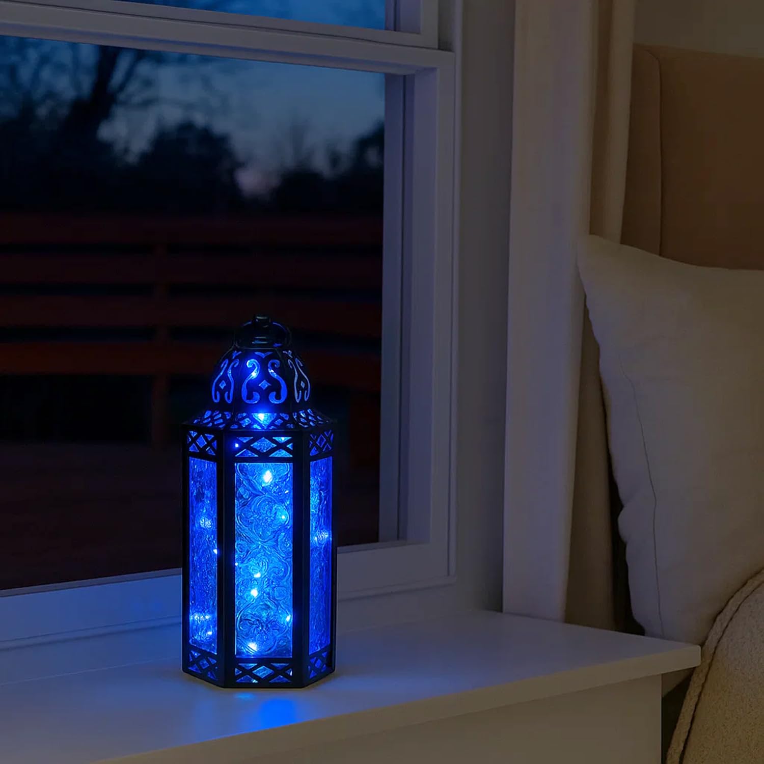 Decorative Candle Lanterns with LED Lights, Blue, Medium | Case of