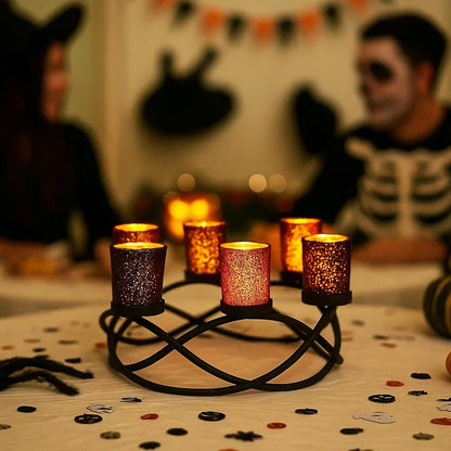 Halloween Centerpiece Table Decor Candle Holder for Kitchen, Dining Room, and Coffee Tables, Glass Votive Tealight Holders, Black, 6 Black/Orange Cups - Black/Orange 6-Cup - PT03