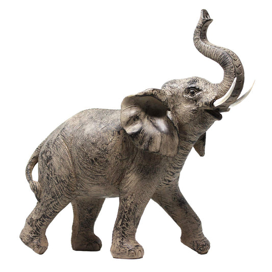 Large 13" African Elephant Statue Gifts for Women, Big Elephant Decor Scuplture with Trunk Up for Home Decor - Brown Large Elephant with Trunk Up - MAIN