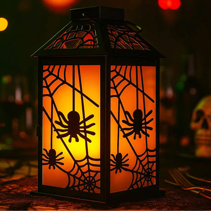 11.5" Halloween Spider Candle Lantern - Decorative Spooky Tabletop Light for Haunted House, Gothic Home, Front Porch & Party Decor, Metal with Frosted Glass (Ca - Dark Gray - MAIN