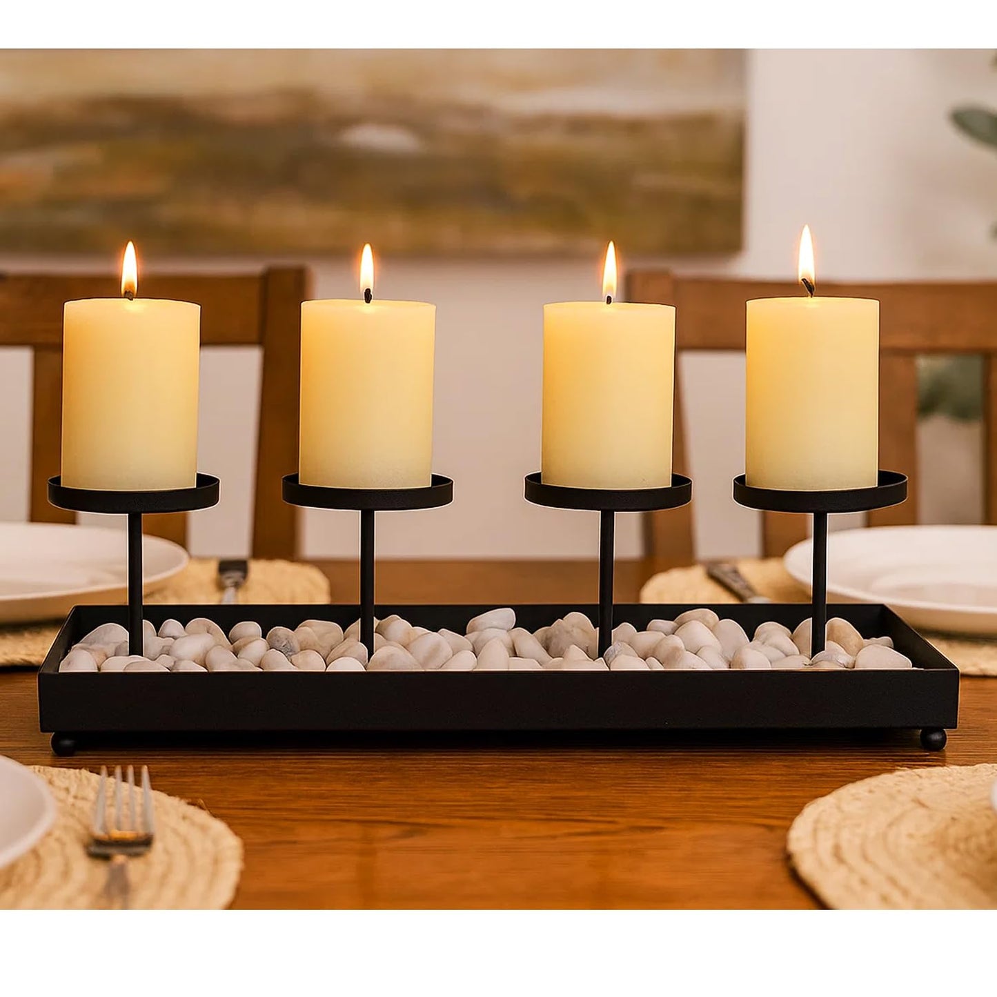 Gold Iron 4-Pillar Candelabra – Elegant Tabletop Candle Holder Centerpiece for Weddings, Dining, Parties & Home Decor - Gold - MAIN