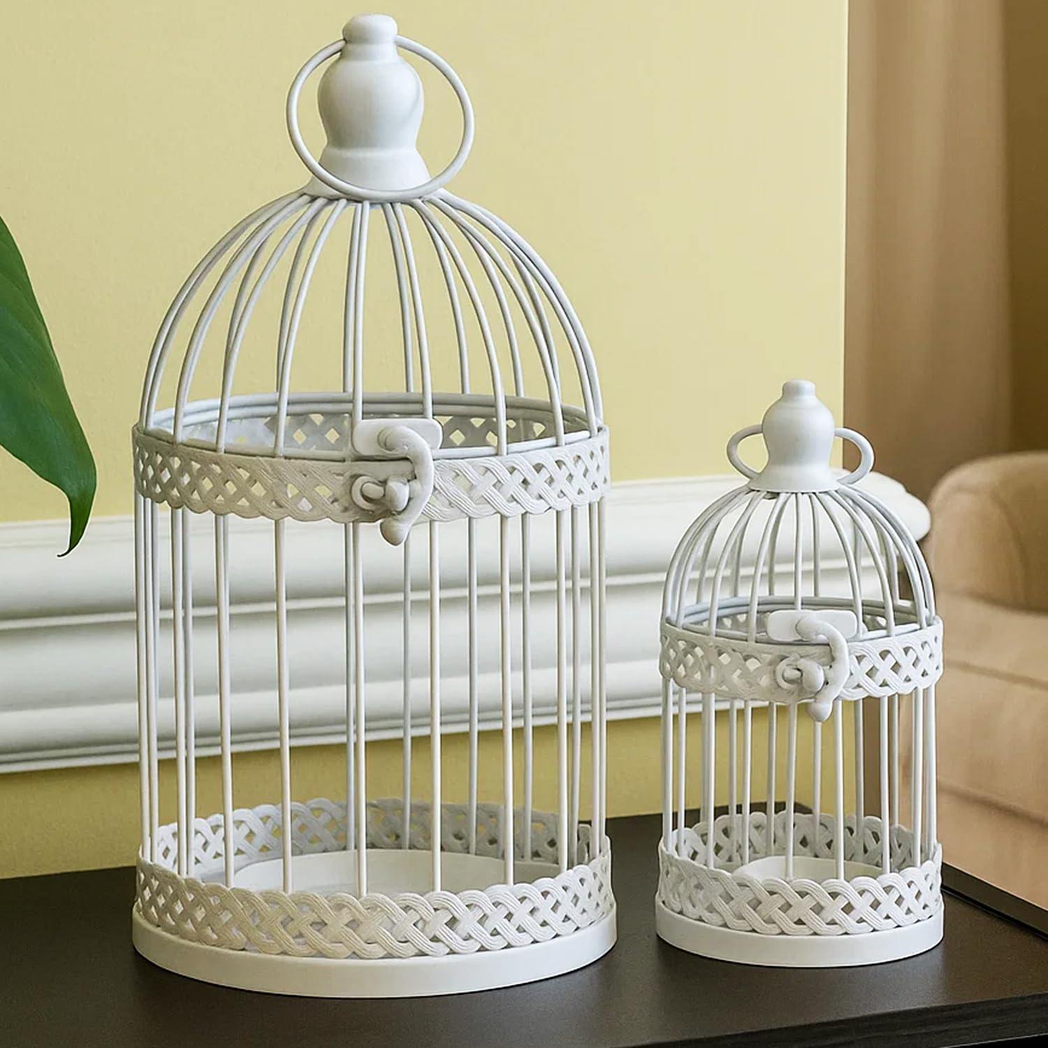 Birdcage Decor Candle Holder Lantern Decorative Wedding Table Centerpiece Decorations, White, Set of 4 - White Large and Small - MAIN