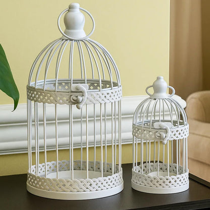 Birdcage Decor Candle Holder Lantern Decorative Wedding Table Centerpiece Decorations, White, Set of 4 - White Large and Small - MAIN