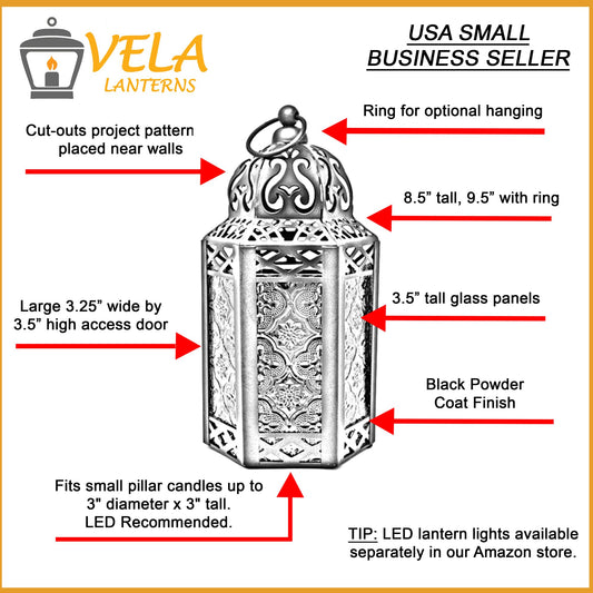 6pk Small Metal Moroccan Decor Candle Lantern, Decorative Candle Holder Lamp for Ramadan, Indoor Home Decor, Patio, Weddings, Table or Hanging, Assorted Colors - Assorted Small - PT01
