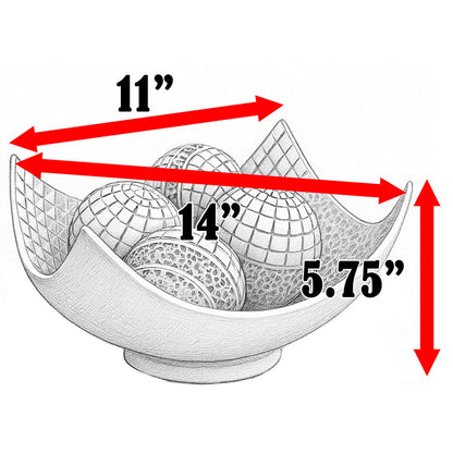 5pc Scoop Bowl Table Centerpieces for Dining Room, Large Decorative Bowls for Coffee Table Decor, Kitchen, Orbs/Balls Included, 14" diagonal. 11" wide and 5.75" - White 11 inches wide and 5.75 inches tall - PT02