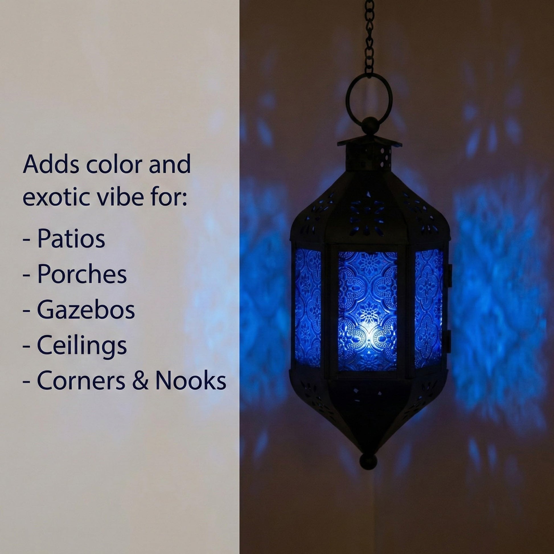 Hanging Moroccan Decorative Candle Lantern Holders for Outdoor Décor - Cobalt Blue Hanging - PT02