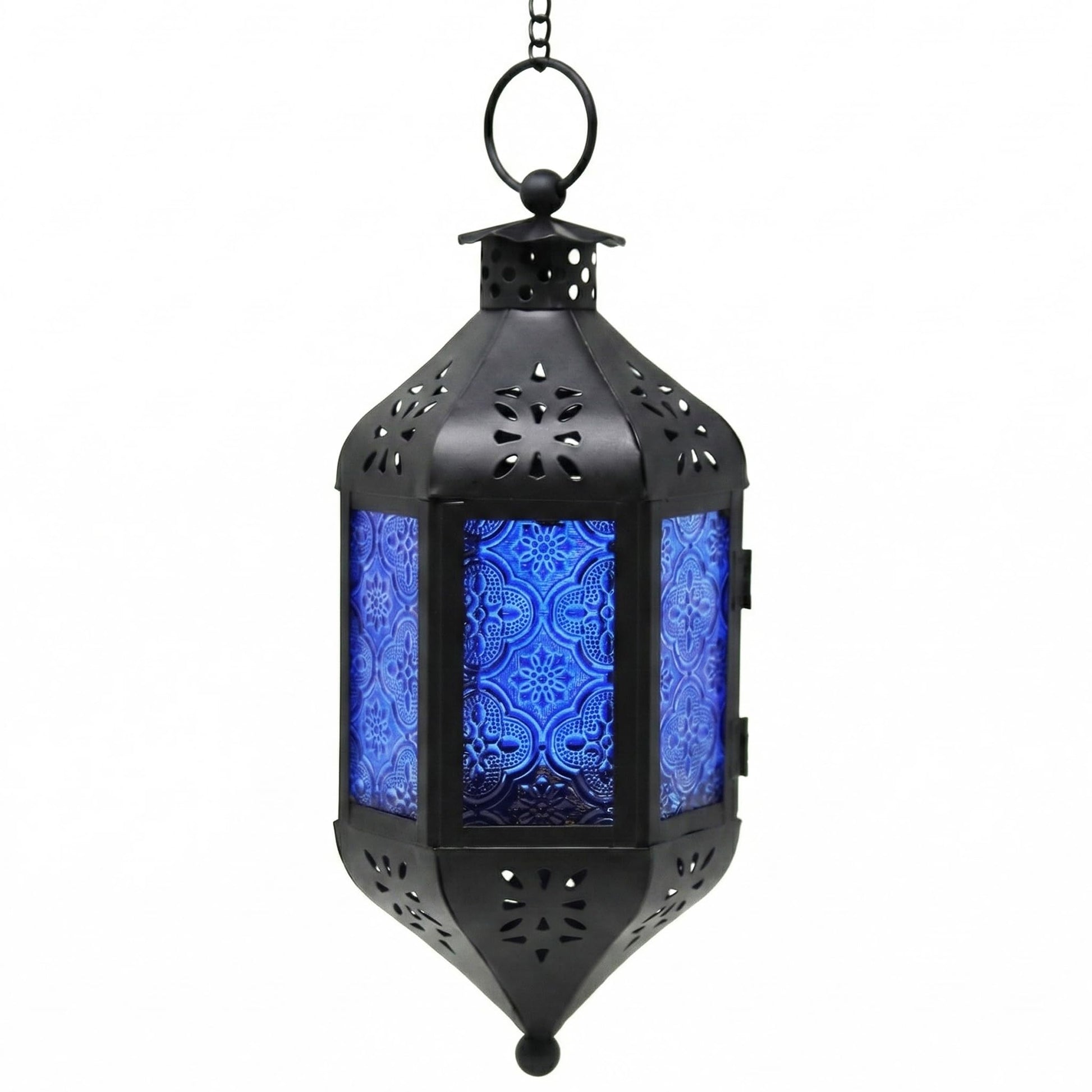 Hanging Moroccan Decorative Candle Lantern Holders for Outdoor Décor - Cobalt Blue Hanging - MAIN