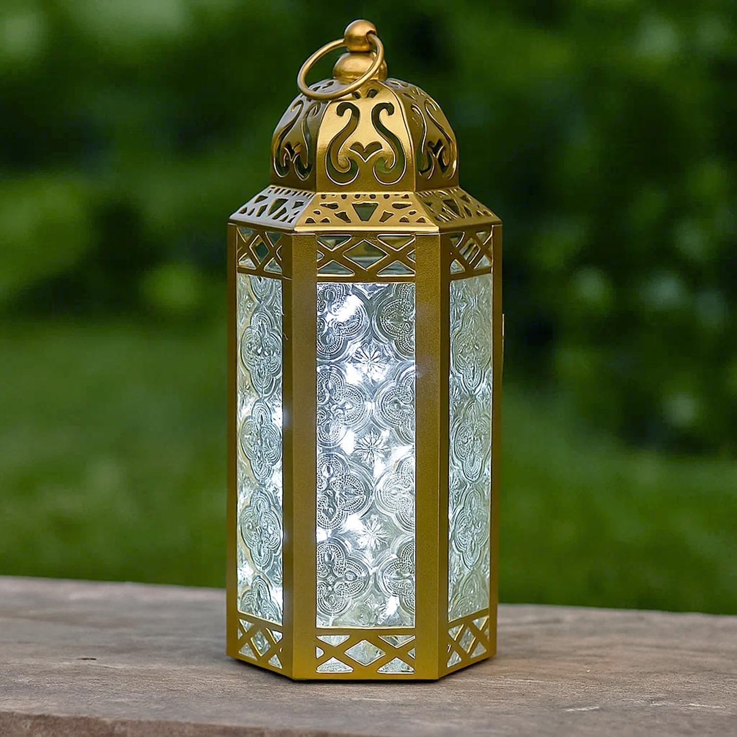 Metal Moroccan Decorative LED Fairy Lights Candle Lantern Holders for Indoor Home Fantasy Decor, Table Centerpieces, Outdoor Patio or Porch, Weddings, Medium - Gold Medium - MAIN
