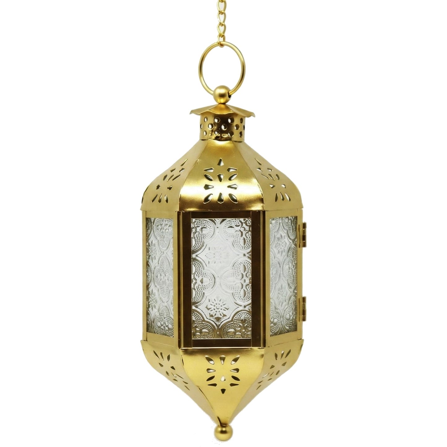 Hanging Moroccan Decorative Candle Lantern Holders for Outdoor Décor - Gold Hanging - MAIN