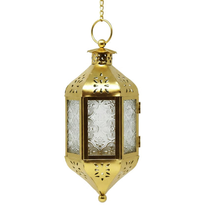 Hanging Moroccan Decorative Candle Lantern Holders for Outdoor Décor - Gold Hanging - MAIN