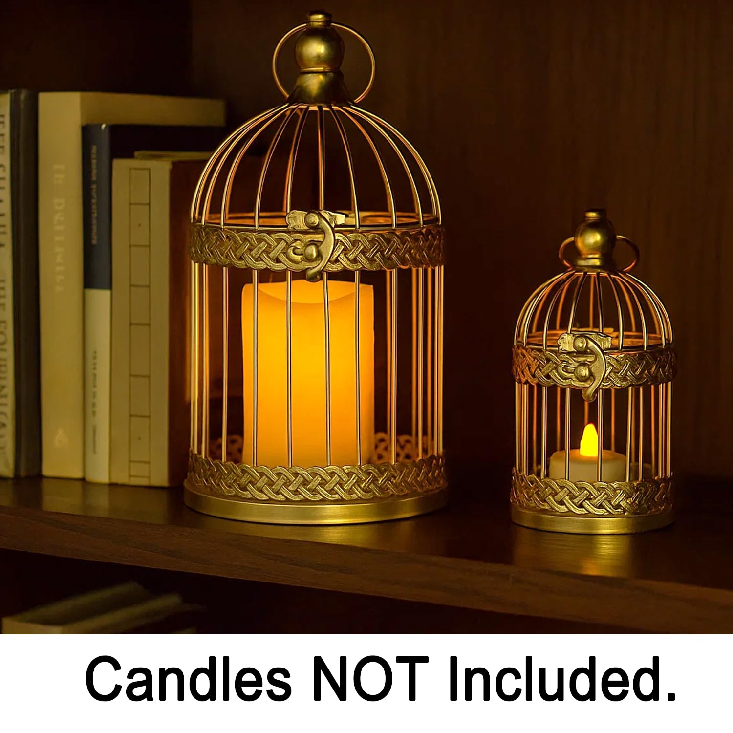 Bird Cage Decor Candle Holder Lantern Decorative Wedding Table Centerpiece Decorations, Gold, Set of 4 - Gold Large and Small - PT03