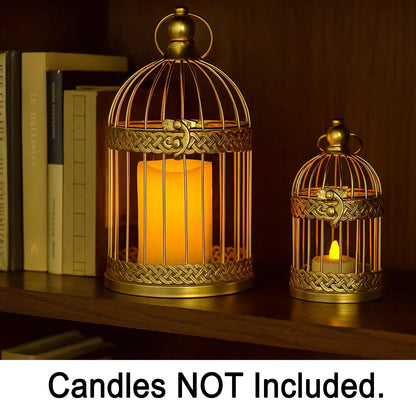 Bird Cage Decor Candle Holder Lantern Decorative Wedding Table Centerpiece Decorations, Gold, Set of 4 - Gold Large and Small - PT03
