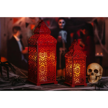 Large Temple Moroccan Lantern Lamp Decorative Candle Holders for Ramadan Decorations, Hanging, Outdoor Patio or Porch, Indoor Home Decor, Red, Set of 2 - Red 11" and 15" - PT02