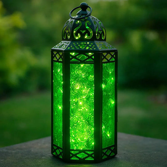 Metal Moroccan Decorative LED Fairy Lights Candle Lantern Holders for Indoor Home Fantasy Decor, Table Centerpieces, Outdoor Patio or Porch, Weddings, Medium - Green Medium - MAIN