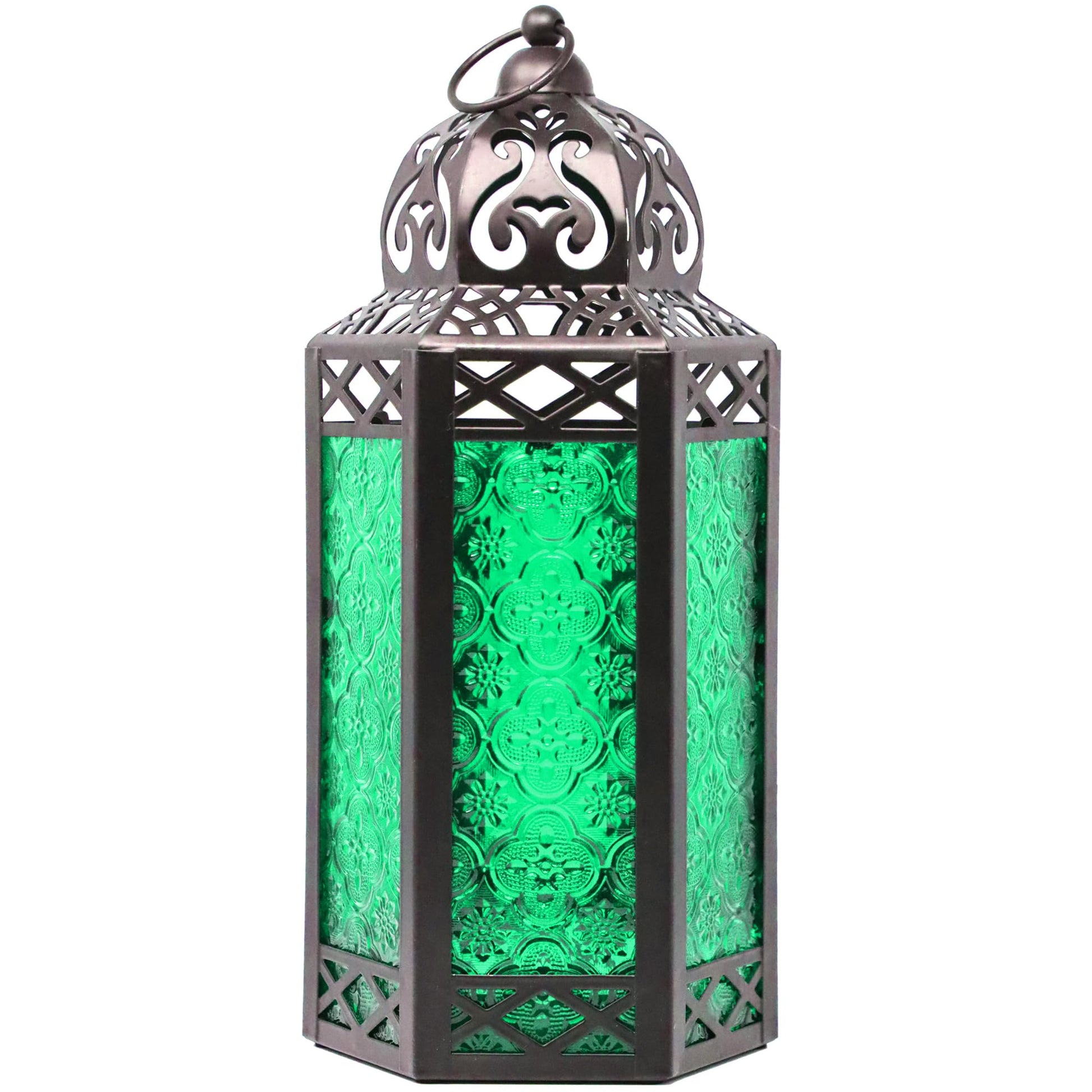 Black Metal Decorative Moroccan Lantern Candle Holder Lamp - Indoor/Outdoor, Home Decor, Patio, Weddings, Christmas - Green Large - MAIN