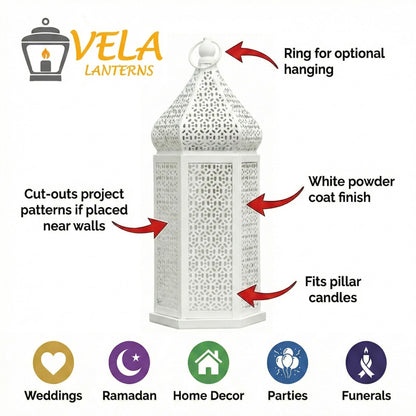 Tower Temple Moroccan Lantern Lamp Decorative Candle Holders - White Set of 2 - PT04