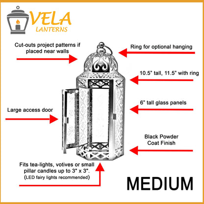 Metal Moroccan Decorative LED Fairy Lights Candle Lantern Holders for Indoor Home Fantasy Decor, Table Centerpieces, Outdoor Patio or Porch, Weddings, Medium - Blue Medium - PT08